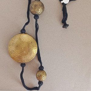 New handmade gold tone with black fabric chain necklace